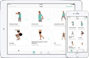 Video exercise programmes for your mobile phone Picture of exercises on mobile phone and laptop